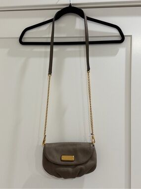 Marc by Marc Jacobs Taupe Leather Crossbody with Gold Chain Accent